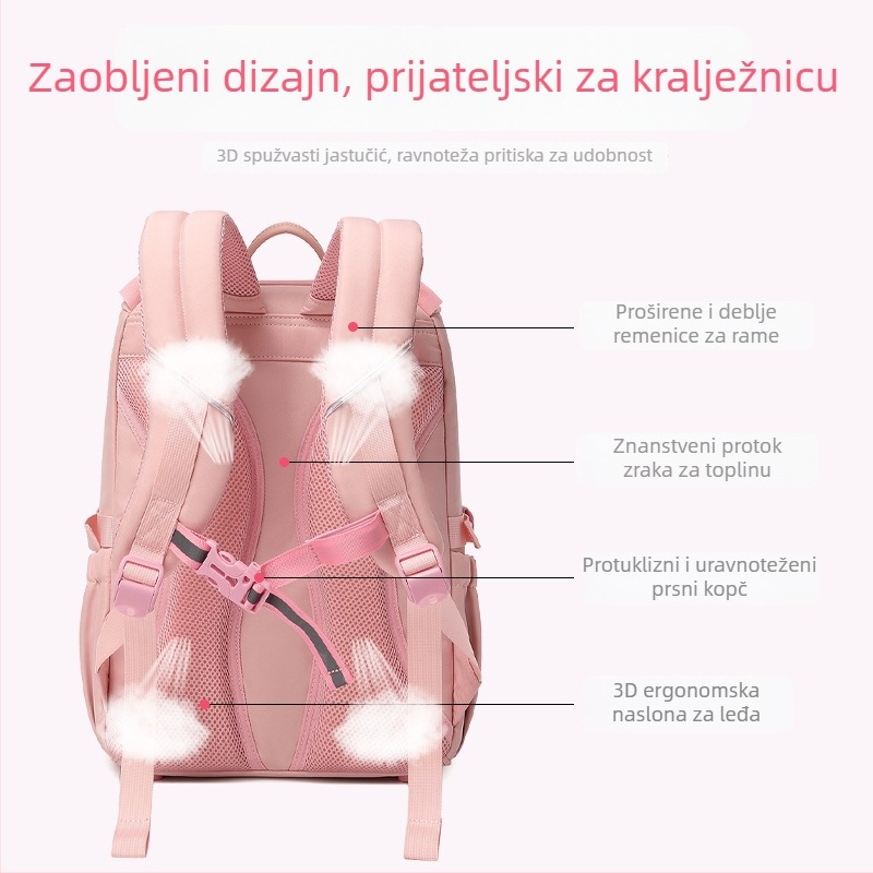 Zhuo Duolin školska torba za djevojčice osnovne škole, razredi 1–6, najlon, prozračna, vodootporna, antibakterijska, s mogućnošću proširenja
