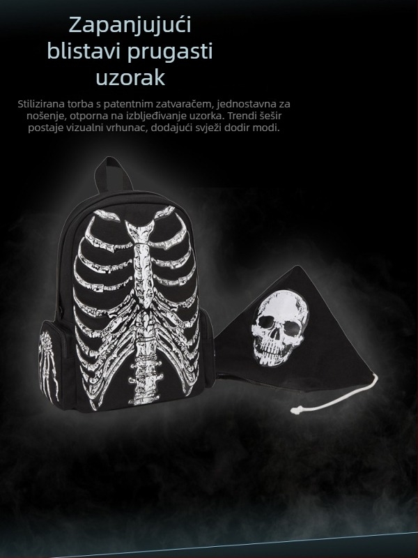 Platneni ruksak s kapuljom, unisex, s otiskom lubanje, marka Kubi Kuo, model 704#