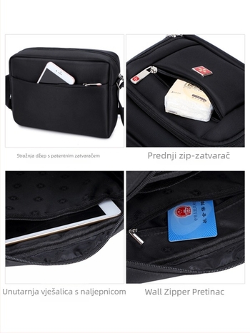 JANGEAR muška torba za ramena, Oxford platno, crossbody na jedno ramena, gradski jednostavan stil, antibakterijska i otporna na habanje, vodoravni kvadratni oblik, jednofarbna