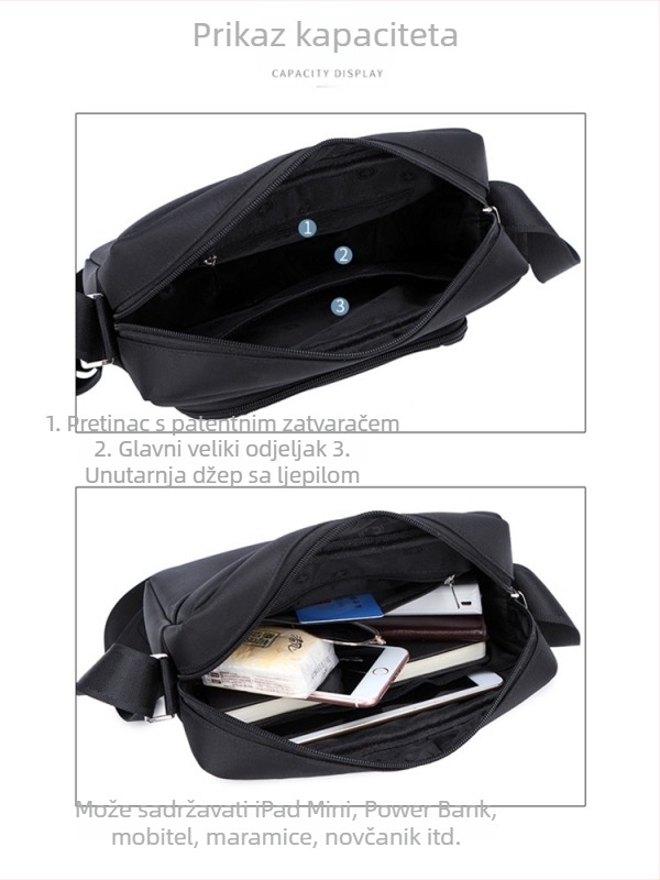 JANGEAR muška torba za ramena, Oxford platno, crossbody na jedno ramena, gradski jednostavan stil, antibakterijska i otporna na habanje, vodoravni kvadratni oblik, jednofarbna