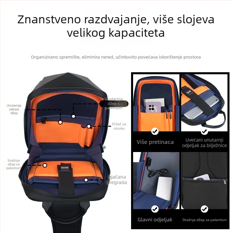 Muška torba za prsa EVA, vodootporna, uličnog stila, podstava od poliestera