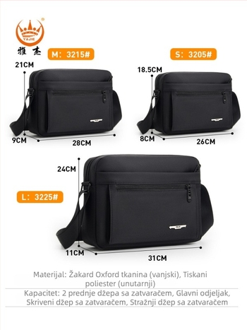 Muška crossbody torba, Oxford platno, vodootporna, urban minimalistički stil, velika zapremina
