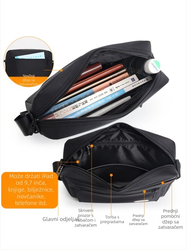 Muška crossbody torba, Oxford platno, vodootporna, urban minimalistički stil, velika zapremina