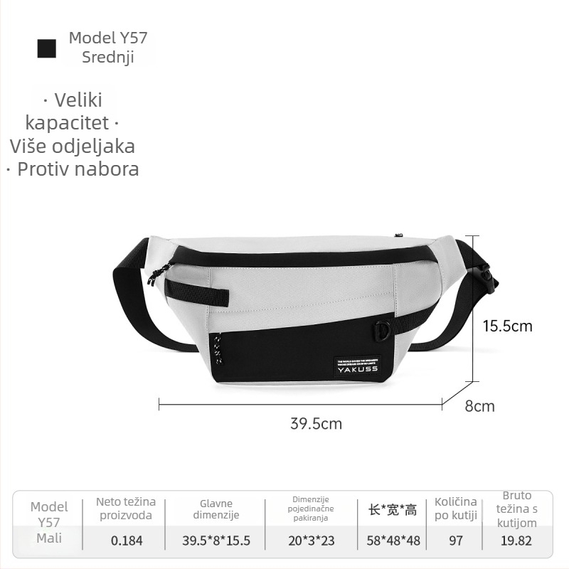 Muška crossbody torba, gradska jednostavnost, kod proizvoda Y57, materijal: kompozitna tkanina, ultra lagana i kompaktna za svakodnevnu upotrebu.