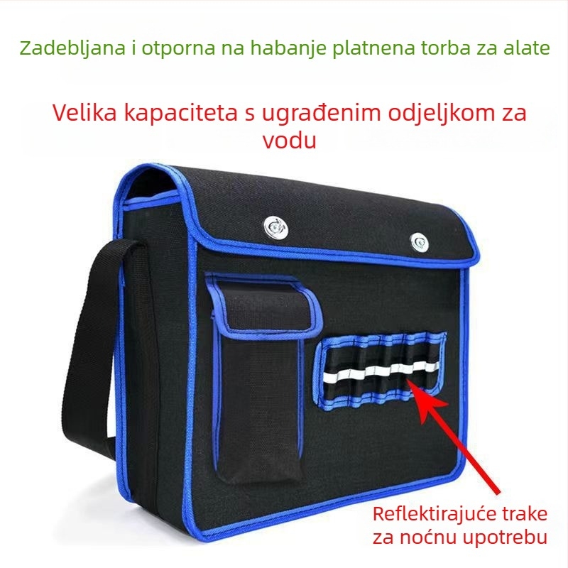 Električarska torba za alat preko ramena – platno, PU podstava, antibakterijska, muška torba preko ramena