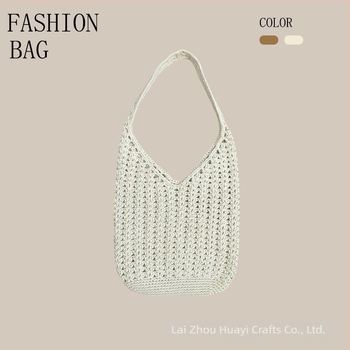 Torba Tote preko ramena od pamuka s otvorenim pletenim dizajnom, vertikalni kvadratni oblik, s jednom naramenicom, ljeto 2025