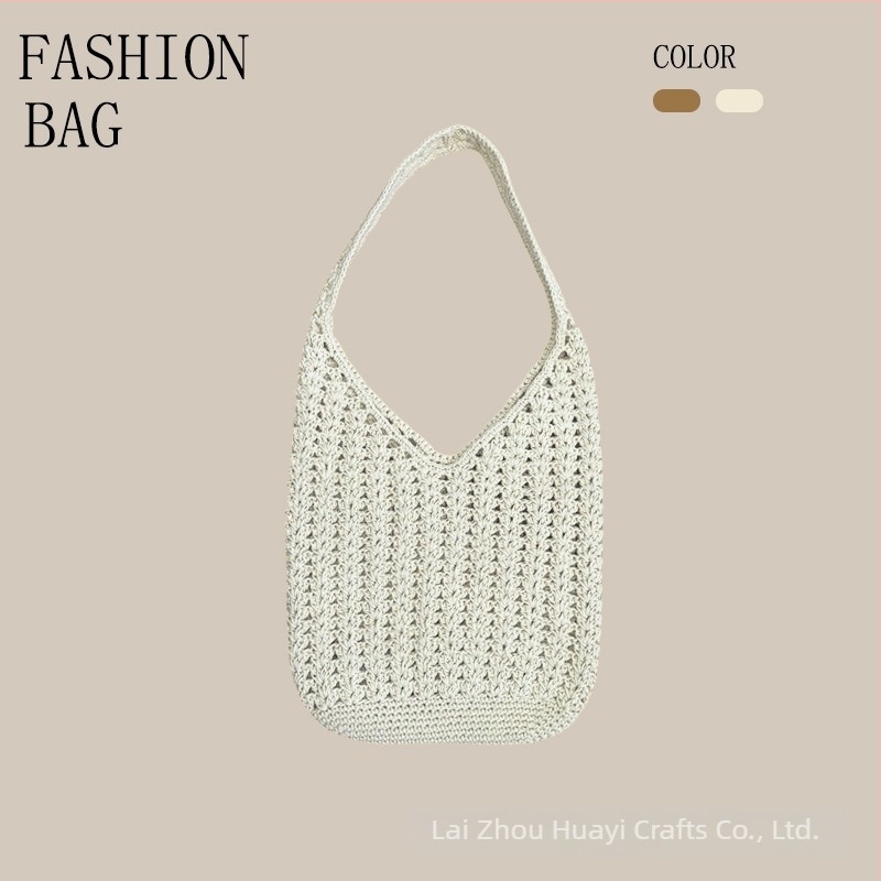 Torba Tote preko ramena od pamuka s otvorenim pletenim dizajnom, vertikalni kvadratni oblik, s jednom naramenicom, ljeto 2025