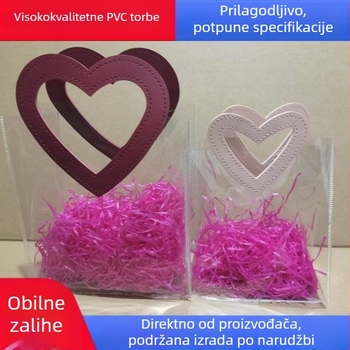 PVC torba u obliku srca za darove, prozirno pakiranje, mogućnost prilagođenog korporativnog logotipa, izravno od proizvođača, na skladištu