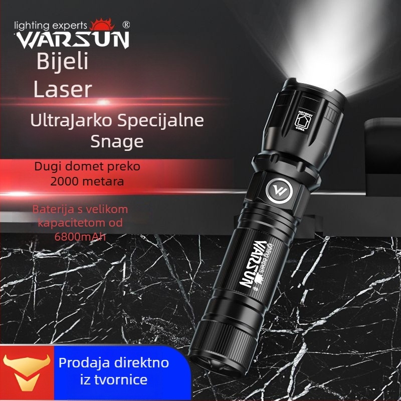 LED baterijska svjetiljka od aluminijske legure, napajanje baterijom, domet preko 500 m, zaštita od pretjeranog punjenja, licencirana privatna oznaka