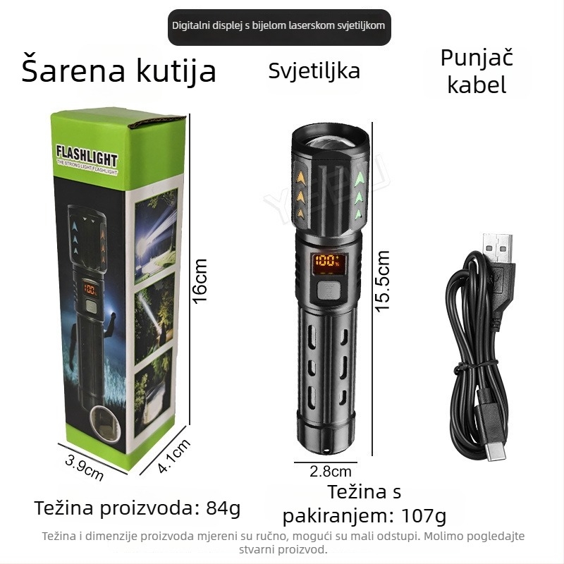 LED fenjer za vanjsku upotrebu s teleskopskim zumom, 10W, 1200mAh, ručno pokretano napajanje