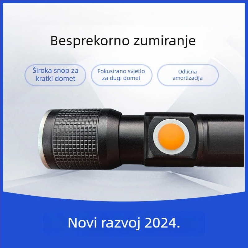 LED svjetiljka za nuždu, USB punjiva, podesivi fokus, dugi domet preko 500 m, kućište od aluminijske legure