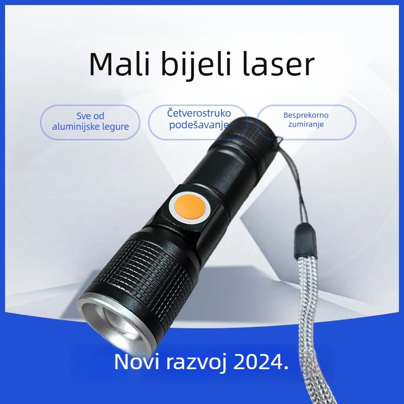 LED svjetiljka za nuždu, USB punjiva, podesivi fokus, dugi domet preko 500 m, kućište od aluminijske legure