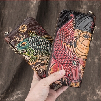 Paulson Dugački novčanik od prave kože, ručno izrađen sa zipom, koža prvog sloja, retro clutch stil