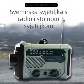 Ručno pokretani radio-fenir – LED 3W, baterija 2000mAh, ručno ili solarno napajanje, vodootporno, 360° rotirajuće nužno svjetlo