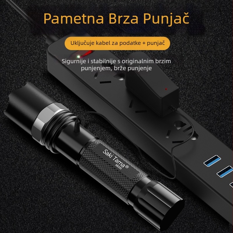 LED svjetiljka T6, 10W, aluminijska legura, ponovno punjiva, 18650 baterija
