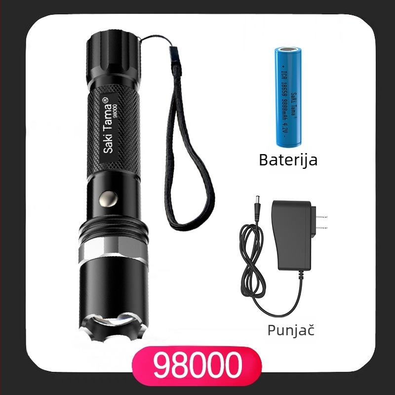 LED svjetiljka T6, 10W, aluminijska legura, ponovno punjiva, 18650 baterija