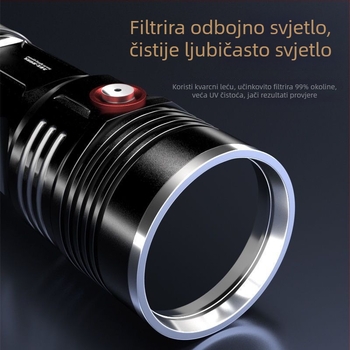 UV svjetiljka 365nm, 60W, aluminijsko kućište, punjiva LED, identifikacija duhana, alkohola, keramike i žada, domet ispod 50 m