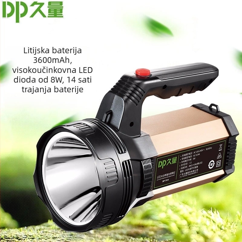 LED baterijska svjetiljka 7313, aluminijski kućište, baterija 3600 mAh, snaga 8W, domet 100–200 m
