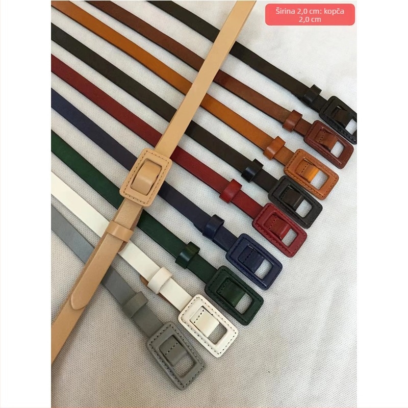 Ženski kaiš od prave kože: gornji sloj teleće kože, kopča s iglom, biljna obrada kože