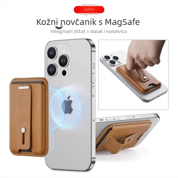 Magnetski kožni držač kartica s držalom za telefon za iPhone 12–16 – 13PU koža + metalni kaiš; prilagodba logotipa