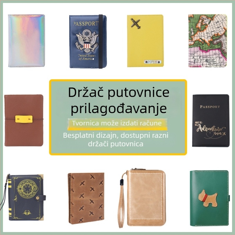Držač putovnice od kože prvog sloja s logotipom sitotisak, dostupan u različitim teksturama.