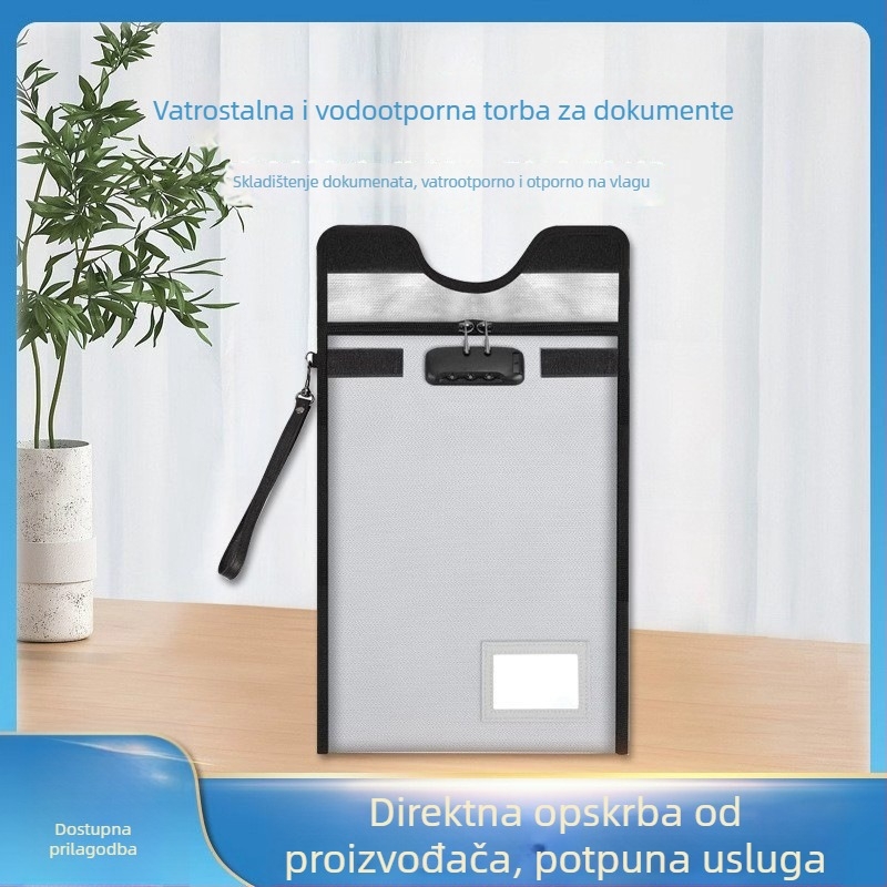 Vatrootporna i vodootporna torba za dokumente za ured, prijenosni organizator sa zatvaračem, od silikon-kompozitne tkanine