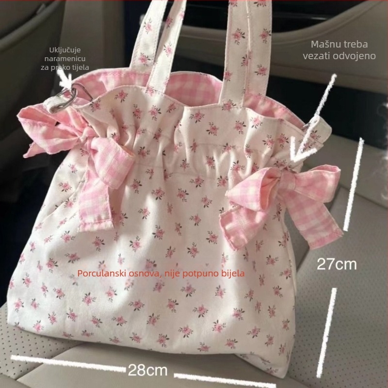 Crossbody torba s cvjetnim uzorkom od poliestera, vertikalni kvadratni oblik, otvoren dizajn, unutarnji pretinci za mobitel i osobnu iskaznicu.