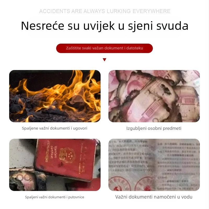 Dokument torba otporna na temperaturu i vatru, vodootporna, s zatvaračem, pravokutnog oblika – za putovnicu, ugovore i račune