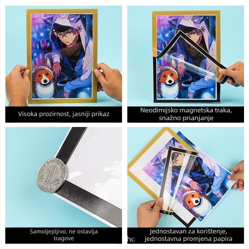 Magnetski okvir za fotografije A3 bez bušenja; za certifikate i poslovne dozvole; A4 zaštitna kutija za prikaz; mekani magnetski okvir za plakate; 8K