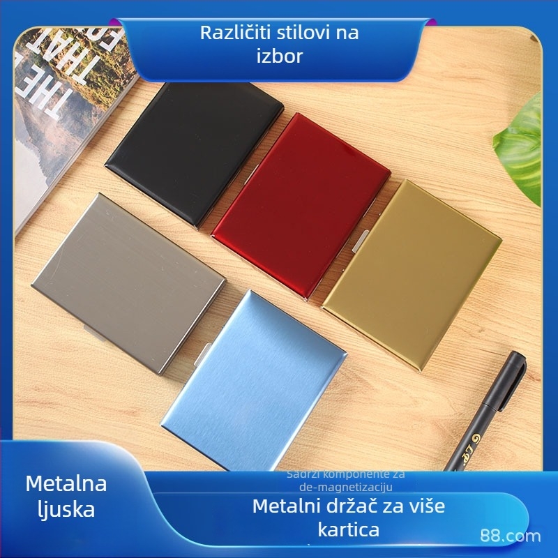 Držač kartica od nehrđajućeg čelika, jednobojni, unisex, stil poslovnog putovanja, PVC podstava, 1 preklop, sklopivi, zaštita od krađe i anti-magnetna zaštita, za svakodnevnu uporabu