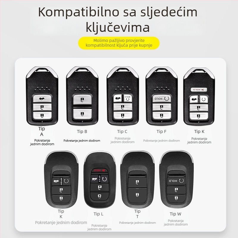 Honda futrola za ključ s najlonskim užetom od cinkovog legura i kopčom, kompatibilna s Civic, Accord, CR-V, HR-V, XR-V, BR-V i UR-V