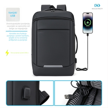 Muški ruksak za laptop, velika kapaciteta, vodootporan materijal, USB proširenje, zakrivljene naramenice, 20-35 L