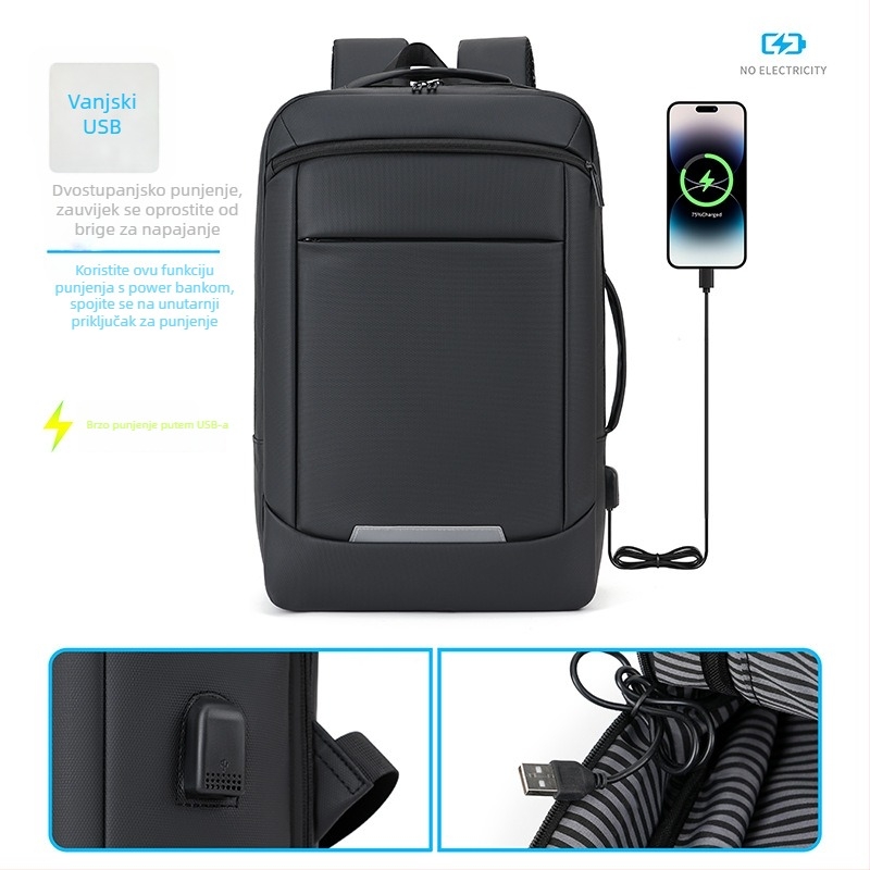 Muški ruksak za laptop, velika kapaciteta, vodootporan materijal, USB proširenje, zakrivljene naramenice, 20-35 L