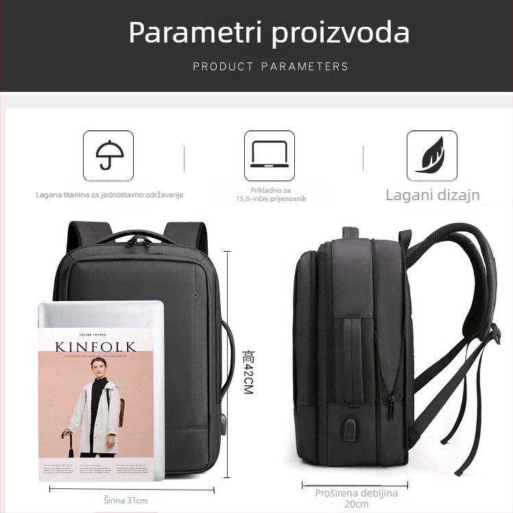 Ruksak Business Elite, visoko gust najlon, kapacitet 20–35L, naramenica s zračnim jastukom, za muškarce, pogodan za poslovna putovanja