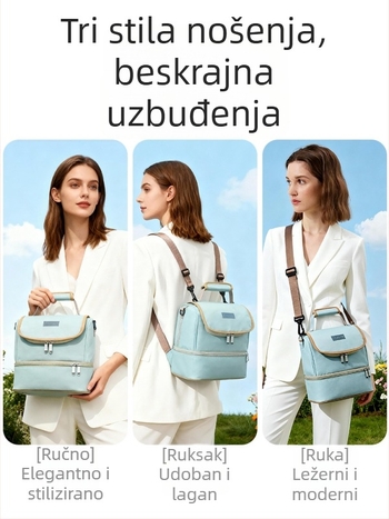 Izolirana torba za čuvanje majčinog mlijeka s pretincem za bočicu, dvostruka torba za majku i dijete, Oxford tkanina, PEVA podstava, zakrivljene naramenice
