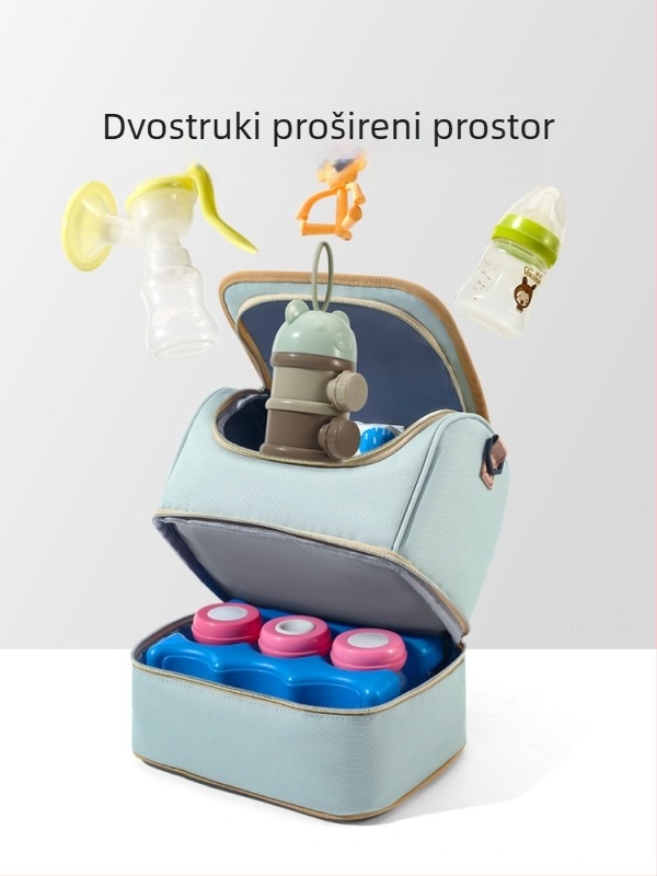 Izolirana torba za čuvanje majčinog mlijeka s pretincem za bočicu, dvostruka torba za majku i dijete, Oxford tkanina, PEVA podstava, zakrivljene naramenice