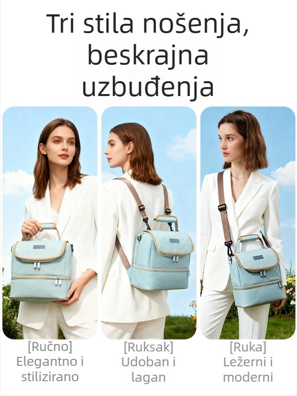 Izolirana torba za čuvanje majčinog mlijeka s pretincem za bočicu, dvostruka torba za majku i dijete, Oxford tkanina, PEVA podstava, zakrivljene naramenice
