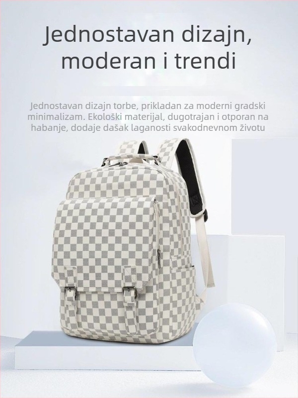 Muški poslovni ruksak velike kapacitete, karirani uzorak, PU materijal, 20–35 L, za 13-inčni prijenosnik, antibakterijski, stil poslovni elitni