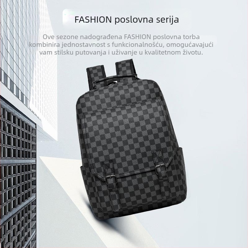 Muški poslovni ruksak velike kapacitete, karirani uzorak, PU materijal, 20–35 L, za 13-inčni prijenosnik, antibakterijski, stil poslovni elitni