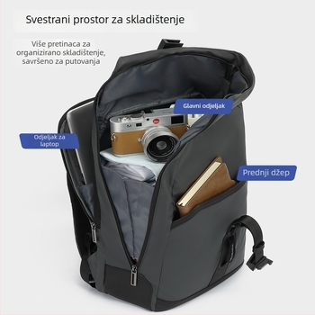 Roll-Top proširivi ruksak za poslovna putovanja, vodootporan najlon, 36–55L kapacitet, zrčne trake s zrčnim jastukom, višestruki putni ruksak