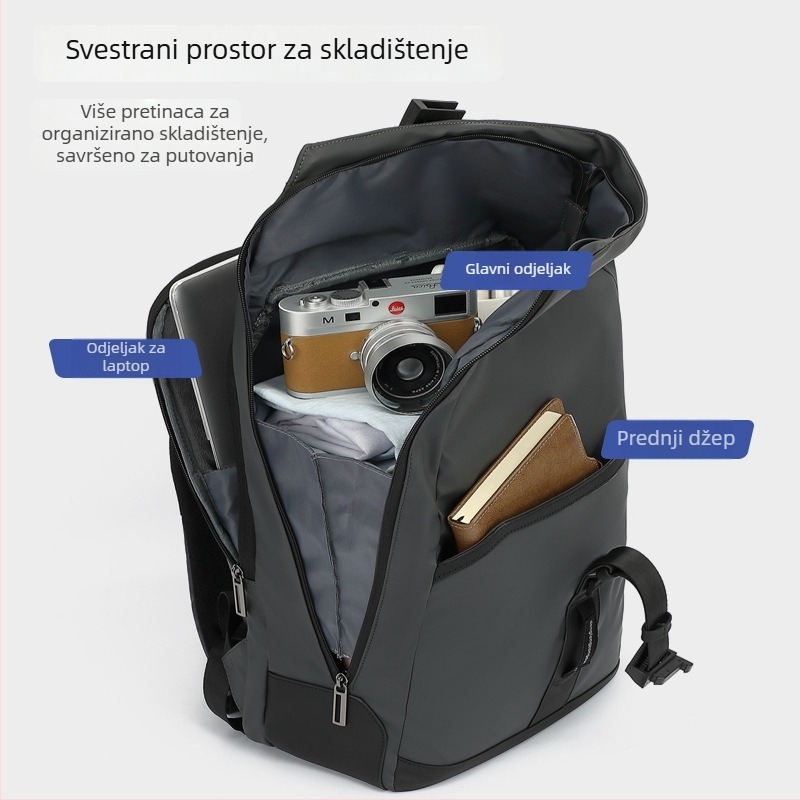 Roll-Top proširivi ruksak za poslovna putovanja, vodootporan najlon, 36–55L kapacitet, zrčne trake s zrčnim jastukom, višestruki putni ruksak