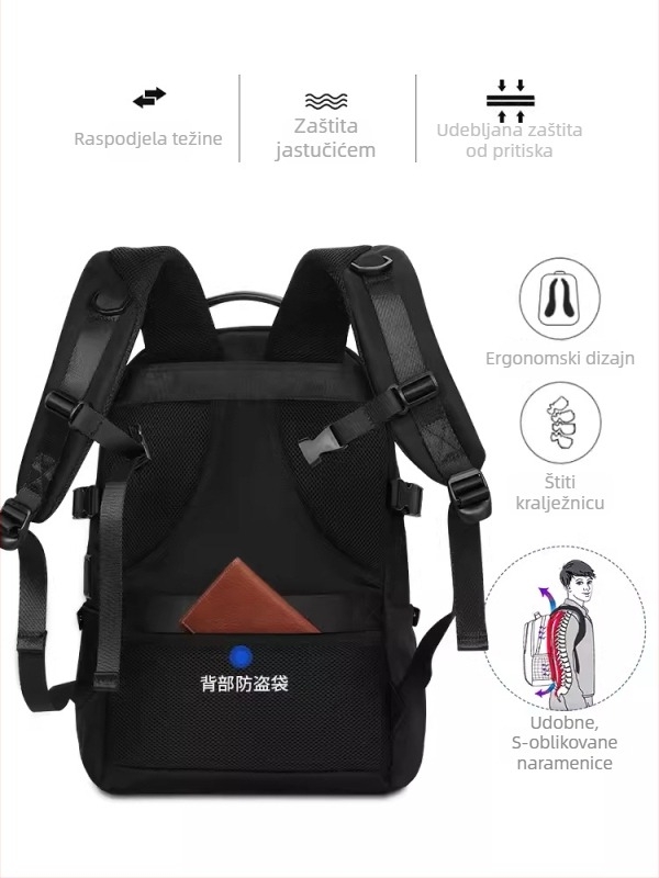 Unisex ruksak za putovanje za prijenosno računalo, najlon, vodootporan, podržava 15-inčni laptop, remeni s zračnim jastučićima