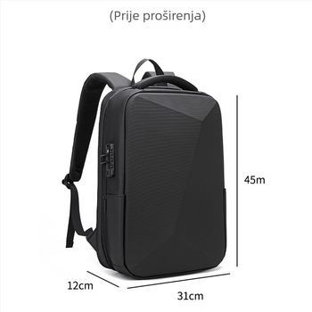 Torba za prijenosno računalo s tvrdim EVA kućištem – anti-theft brava, vodootporna membrana, prozračne naramenice s zračnim jastukom, ABS materijal, kapacitet 20–35 L
