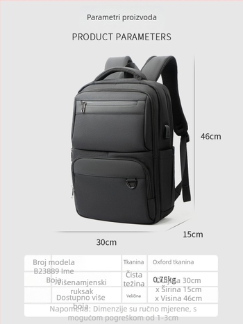 Muški poslovni ruksak s dojmom vrhunske kvalitete, kapacitet 36–55 L, pogodan za 15-inčni laptop, vodootporan Oxford platno