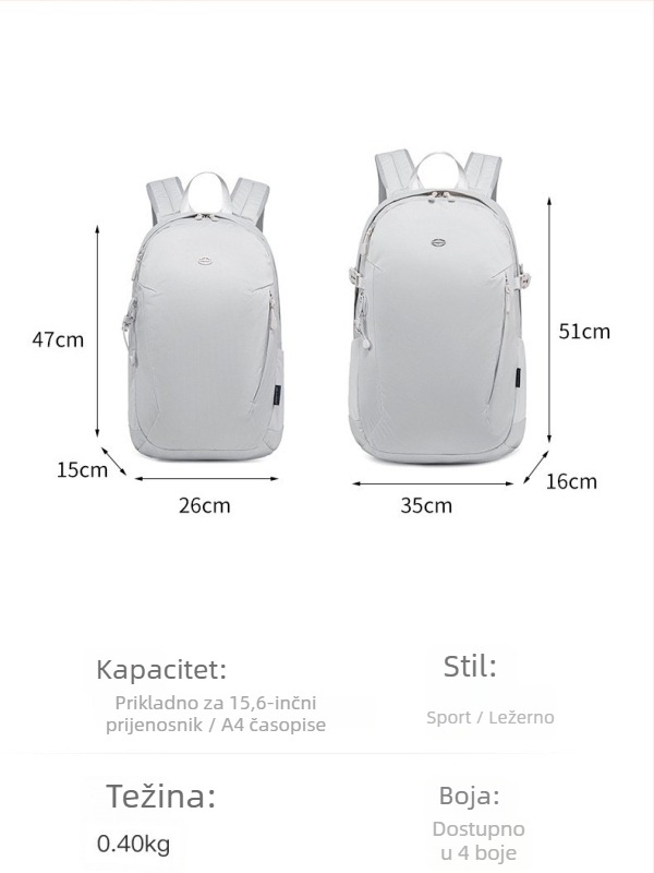 Nylon ruksak za unisex, za slobodno vrijeme i putovanja, kapacitet ispod 20 litara, prostor za 15-inčni prijenosnik
