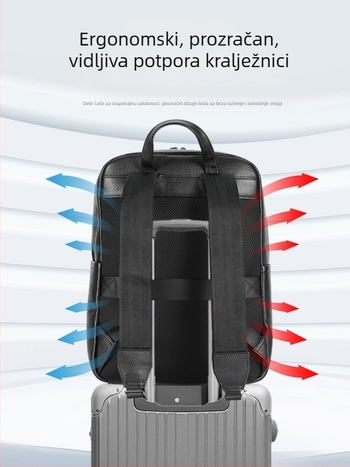 Poslovni ranac od prve sloje kože za prijenosno računalo, vodootporan, kapaciteta 20–35 L, zakrivljene naramenice