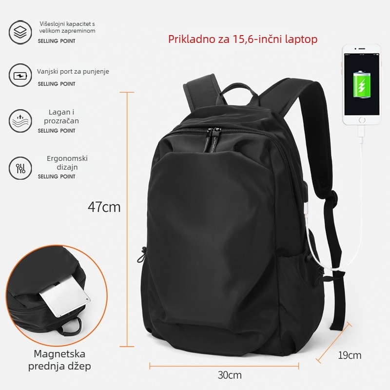 Ruksak 20–35L, prozračni materijal, zakrivljene naramenice, pretinac za prijenosno računalo.