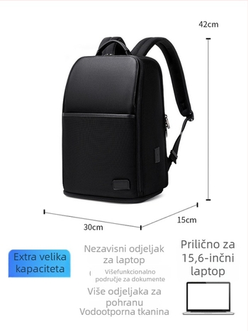 Muški poslovni ruksak za putovanja, vodootporan, kompatibilan s 15-inčnim prijenosnikom, kapacitet 20–35 L, materijal: Super fiber