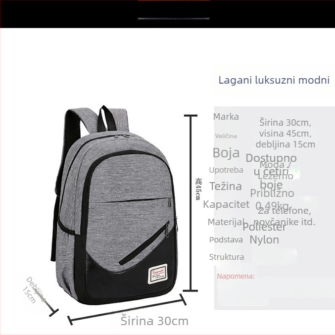 Unisex ruksak od Oxford tkanine za poslovna putovanja, kapacitet 20–35 L, kompatibilan sa 12-inčnim prijenosnim računalom, zakrivljene naramenice, poslovni stil putovanja