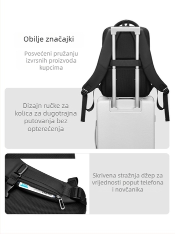 Muški PVC poslovni ruksak za prijenosnik, vodootporan, za 16-inčni prijenosnik, kapacitet ispod 20 L, zakrivljene naramenice